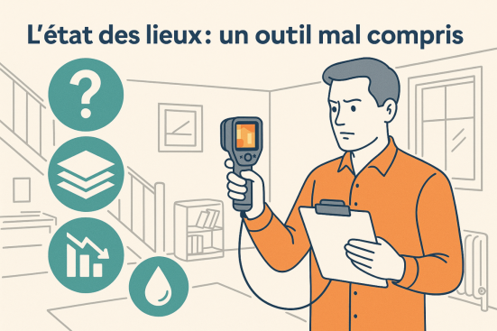 Illustration d’un expert en audit énergétique utilisant une caméra thermique et un rapport pour montrer que l’état des lieux va bien au-delà d’un simple coup d’œil.