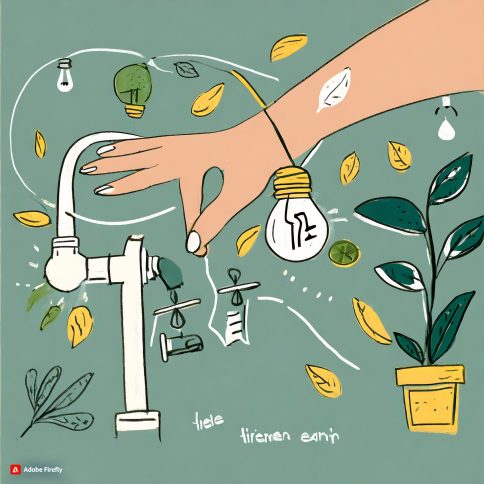 Firefly Une illustration de gestes écologiques au quotidien, tels que l'extinction des lumières et l